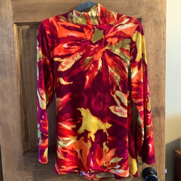 EUC Colleen Lopez faux wrap top stunning sunset hues L - Picture 2 of 6